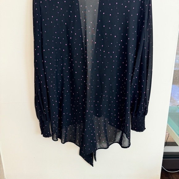 CAbi Impetuous Topper Black Pink Polka Dot Sheer Mesh Long Sleeve Womens Size L - Picture 8 of 11
